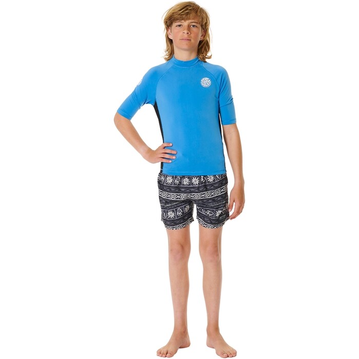 2024 Rip Curl Junior Icons UV Brushed Short Sleeve Rash Guard 11ZBRV - Blue Gum